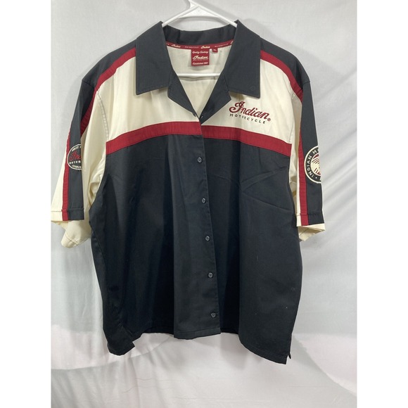 Indian Motorcycles All Embroidered Wit Patch Mechanic XL Cream Button Down Shirt - Picture 2 of 16